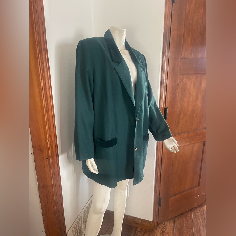 Vintage Emerald Green Women's Blazer w Velour accents